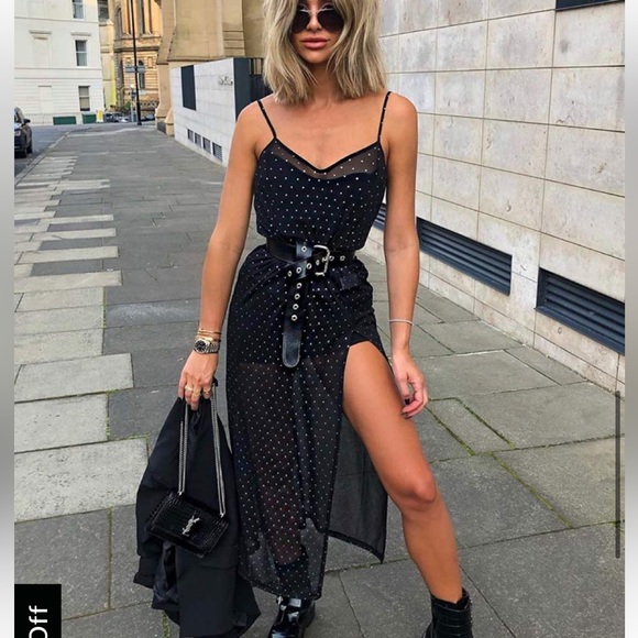 NWT MOTEL Batis Maxi Dress in Crystal Net Black Sheer - Picture 2 of 14